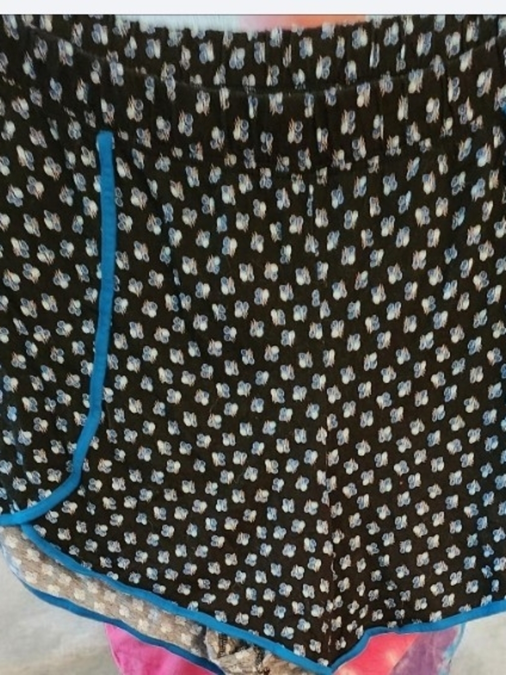 Black Shorts with Blue Trim and Tiny Floral Print■ Read Below 4 Info《